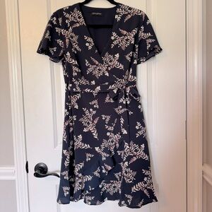 Banana Republic Floral Wrap Size 0 Dress - Navy and Pink